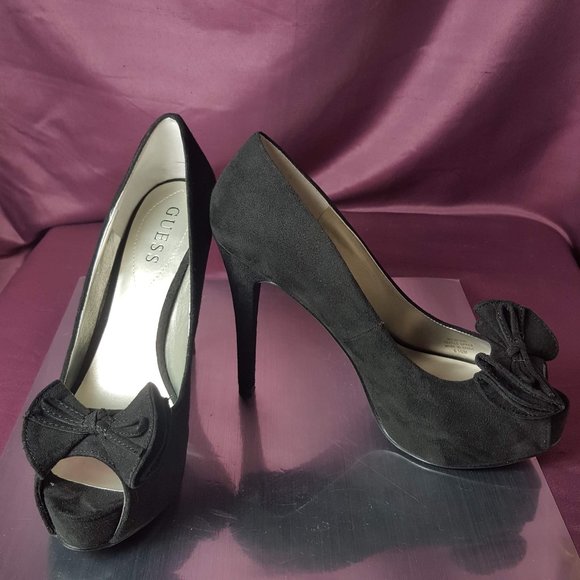 Guess Shoes - Guess Black Platform Peep Toe Bow Heels 6.5 Fabric